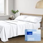 THREAD SPREAD 100% Cotton Sheets for King Size Bed - 400 Thread Count 4 Piece Cotton Sheet Set - Soft, Breathable Cooling Sheets - Deep Pocket King Bed Sheets - Sateen Weave King Bedsheet (White)