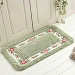 FAONIE Pretty Floral Rural Style Romantic Rose Flower Rug Shaggy Area Rugs Soft Non-Slip Doormat Floor Mat Bath Mat Bathroom Shower Rug Bedroom Living Room Carpet (Light Green, XL)