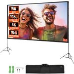 VEVOR Projector Screen with Stand, 150 inch 16:9 4K 1080 HD Outdoor Movie Screen with Stand, Wrinkle-Free Projection Screen with Tripods and Carry Bag, for Home Theater Cinema Backyard Movie Night