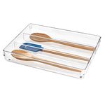 InterDesign Linus Plastic Kitchen Drawer Organizer for Silverware, Spatulas, Gadgets - 13.8" x 10.5" x 2", Clear