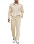 COOFANDY Men's Tracksuits Casual Sweatsuit 2 Piece Full Zip Athletic Jogging Suit Sets Sport Sweat Suit, Cream, Medium