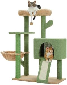 PAWZ Road 41 Inches Cactus Cat Tower with Sisal Covered Scratching Post and Cozy Condo for Indoor Cats, Cat Climbing Stand with Plush Perch &Soft Hammock for Multi-Level Cat Play House