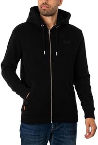 Superdry Men's Essential Logo Zip Hoodie Sweatshirt, Black/White, M