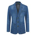 YOUTHUP Mens Regular Fit Denim Blazer Casual Business 3 Buttons Suit Jacket Multi-Pocket Blazers