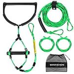 Water Sport Lines, Waterski Ropes Trick Handle 75 Foot 4 Section Phat Grip Thick Thermal Boat Wakeboard Water Sports Tow Rope, Green&Black