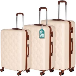 PROVITERA Set 3 Valigie Rigide in ABS, Valigia Rigida con Manico Telescopico e 4 Ruote Easy Roll, Trolley Resistente e Leggero da Viaggio, Bagaglio a Mano con Serratura Codice (Beige e Marrone)