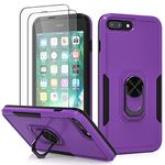 KSWOUS for iPhone 8 Plus Case, iPhone 7 Plus Case, iPhone 6 Plus Case with Screen Protector[2 Pack], Shockproof Military Grade [360° Rotatable Ring Kickstand] Protective Cover 5.5 inch, Purple