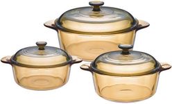 Visions 6-Piece (1.25L, 2.25L, 3.25L) Pyroceram Glass Versa Pot Set with Glass Covers, Brown