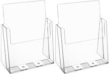 MaxGear Acrylic Brochure Holder 8.5 x 11 inches, Plastic Flyer Holder Pamphlet Holder Literature Holder Clear Brochure Display Stand, Acrylic Countertop Organizer for Magazine, Booklets, Menu, 2 Pack