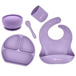 SNOWIE Soft® 5pcs Silicone Tableware Kit for Baby Foodgrade Silicone Tableware Kit Baby Plate & Bowl with Sucker, Cup, Spoon, Bib Food Grade Silicone BPA-Free Dishwasher & Microwave Safe Baby Product