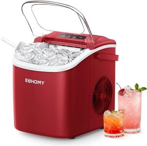 EUHOMY Countertop Ice Maker Machine with Handle, 26lbs Per Day, 9 Ice Cubes Ready in 6 Mins, Auto-Cleaning Portable Ice Maker with Basket and Scoop, for Home/Kitchen/Camping/RV (Red)