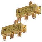 GE Digital 3-Way Coaxial Cable Splitter, 2.5 GHz 5-2500 MHz, RG6 Compatible, HD TV, Satellite, High Speed Internet, Amplifier, Antenna, Gold Plated Connectors, Corrosion Resistant, 2 Pack 73757