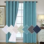 H.Versailtex Teal Waterproof Linen Textured Patio Curtains Outdoor 100% Blackout Drapes 84 inch Long, Insulated Blackout Curtains, 2 Panels