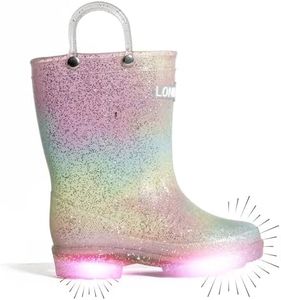 Lone Cone Glitter Rain Boots, Waterproof Light Up Toddler Boots with Non Slip Rubber Outsole & Easy Pull-On Handles, Durable & Comfortable, Sparkly Toddler Rain Boots for Girls & Boys - Gradient Pink