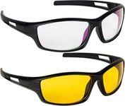 ARZONAI Unisex Sports Night Drive Sunglasses Pack of 2 (Medium) (Transparent& Yelow)