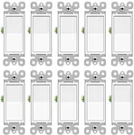 Greencycle Light Switch Rocker,10 Pack 15 Amp Single Pole Light Switch White,SP Paddle Light Switch,120V-277V AC,On/Off Wall Switch,Residential/Commercial Grade,Home & Office,UL Listed