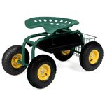 COSTWAY Rolling Garden Cart, Height Adjustable Swivel Gardening Stool Trolley with Tool Tray and Basket, Gardener Planting Workseat Scooter for Patio Lawn Yard, 150kg Weight Capacity (Green)