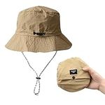 Bucket Hat Festival Sun Cap Fisherman's Hat Quick Drying Safari Hat Sun Uv Protection Mesh Boonie Hat with Adjustable Chin Strap Waterproof Breathable for Holidays Fishing Hiking (Khaki)