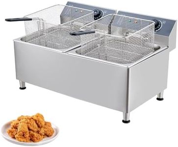 23.2 Quart Stainless Steel Electric Deep Fryer with 2 Baskets, Adjustable Temperature Control and Feet for Restaurant Home Use