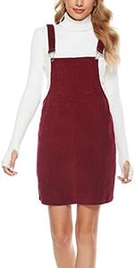 Yeokou Womens Casual Corduroy Bib Knee Length Overalls Pinafore Midi Dress Jumpsuit（WineRed-L）
