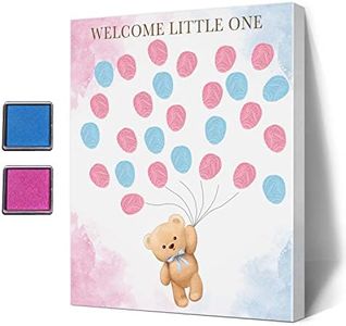 UBLURO Bear Theme Fingerprint Guestbook, Baby Shower Guest Book Fingerprint Tree Canvas- Boy or Girl Gender Reveal Supplies, Decorations,Personalized Alternative Guest Book