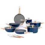 Kreme Ceracook Ceramic Coated, Granite 13 Pc Cookware Set 2X Spatulas, ISI Certified Cookware Set, Forged, Gas & Induction Use, Non Toxic PFAS & PTFE Free, 1 Year Warranty, Ocean Deep Blue
