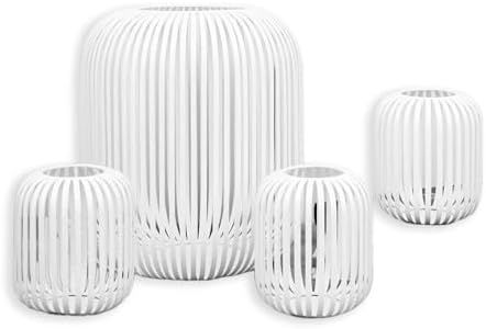 100 North Birdcage Basket Design, White 13 x 12 Inches Metal Indoor/Outdoor Candle Holder; Set of 4