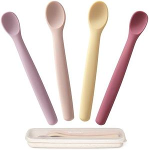 Moonkie Silicone Baby Spoons Set of 4, Two Sizes Feeding Spoon for First Stage 4+ Months, Baby Utensils with Case, Toddler Led Weaning Spoons, Bendable, Chewproof & Boil-proof