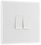 BG Electrical Double Wall Light Switch, 2 Way, Round Edge, Nexus 800 Series, White Moulded, 20A, 16AX, 842