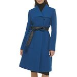 Cole Haan Women's Belted Coat Wool with Cuff Details, Teal, 8