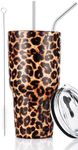 30oz Leopard Tumbler Stainless Steel Insulated Travel Mug with Straw Lid Cleaning Brush (30 oz Leopard), 1 Count (Pack of 1)