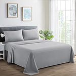 Marina Decoration 600 Thread Count Ultra Soft Deep Pocket Hotel Standard Solid Bedding Long Staple Percale Cotton All Season 4 Pieces Sheet Set with 2 Pillowcases, Silver Color Queen Size