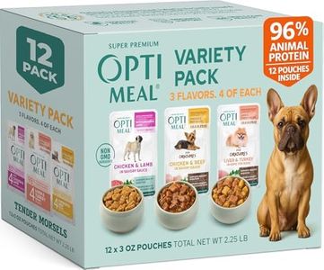 Optimeal Wet Dog Food Variety Pack - Grain Free Recipe High Protein Tender Morsels in Aspic Made with Natural Ingredients for Adult Small Breed Dogs, Premium Nutrition Pouches - 3oz Pouch (Pack of 12)
