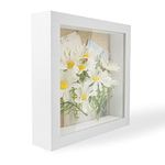 GraduationMall 8x8 3D White Shadow Box Frame Deep Display Frame with Linen Back,Ideal for Memorabilia Pictures Flowers Medals Tickets,Tabletop and Wall Hanging