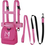 Mata1 Ski & Snowboard Training Harness for Kids - Pink - 2 Bungee Elastic Straps to Steer & Learn Speed Control - Ski Trainer Backpack w/ Adjustable Shoulder Straps & Easy Lift-Handle for Toddlers