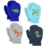 ZKSXOA 4 Pairs Toddler Knitted Mittens, Toddler Stretch Mittens,Magic Mittens Gloves, Cute Dinosaur Paw Star Baby Mittens,Winter Warm Knitted Soft Baby Mittens