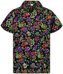 V.H.O. Funky Hawaiian Shirt, Shortsleeve, Skulls, Multi Black, 6XL