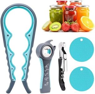 Jar Opener,Bottle Openers for Sen-iors,Jar Ope-ner for Weak Hand,Jar Ope-ner Gripper for Seniors,5 in 1 Multi Function J-ar Opener Kit for Arthritic Ha-nds & Weak Hands & Seniors and Woman