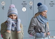 King Cole Ladies Double Knitting Pattern Easy Knit Womens Snoods Hats & Mitts (4869)