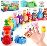 Toddler Toys Farm Animal Train for 1 2 3 Years Old, Counting Matching Sorting Montessori Learning Toy with 10 Finger Puppets, 10 Number Barns for Baby Boys Girls, Educational Christmas Birthday Gift