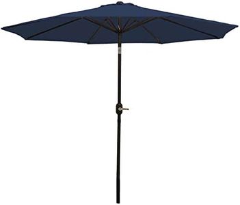 Sunnydaze 9-Foot Patio Umbrella - Push-Button Tilt and Crank Handle - Aluminum Pole and Polyester Shade Canopy - Navy Blue