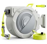 Bietor Retractable Garden Hose Reel, 1/2“ x 30m+2m Upgraded UV Resistant Heavy Duty Wall Mounted Hose Reel with 10 Patterns Nozzle, Any Length Lock, Slow Return System, 180°Swivel Bracket