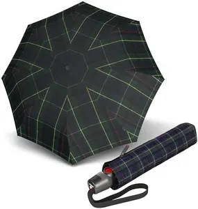 Knirps T.200 Medium Duomatic Automatic Open Rain Umbrella - Compact Windproof Umbrella for Rain - Travel Umbrella for Adults - 98cm Diameter Retractable Umbrella & Carrying Case, Check Hunter