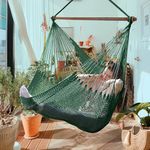 Upgraded Caribbean Hammock Chair with Detachable Metal Bar, Large Hammock Swing Chair, XL Rope Hanging Chair for Outdoor Indoor, 330 LBS Weight Capacity, ForestGreen