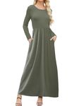 OURS Long Sleeve Dress for Ladies Long Length Dressy Casual Fall Round Neck Empire Waist Dresses(M, Army Green)