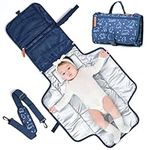 Baby Changing Mat - Portable Nappy Diaper Changing Pad - Large Waterproof Travel Changing Mat - Foldable, Padded, Head Cushion, Wipe Clean Storage Pockets - Baby Travel Essentials