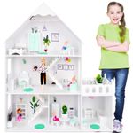 Green series Kinderplay Large Wooden Dolls House - Doll House for Girls with LED Light, Furniture and 57 Mint Accessories | Dream House | Dollhouse Toy 3 Storey, GS0023A-1