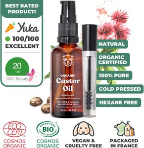 BIONOBLE Organic Castor Oil 50ml – Cold Pressed, Hexane Free, Mascara Kit for Eyelashes, Hair, Brows, Skin