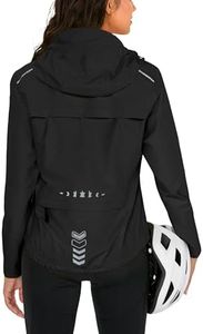 FitsT4 Sports Womens Rain Jackets Waterproof Cycling Windbreaker Running Reflective Jackets Packable Hiking Hoodies Black Size 2XL