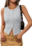 Trendy Queen Womens Vest Tank Top 2025 Ribbed Button Down Sleeveless Crop Cute Y2K Trendy Summer Going Out Shirts Light Grey